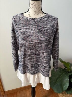 LOFT Marled Knit Pullover Top Size‎ Large Ruffle Hem